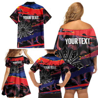 Philippines Sun Tattoo Family Matching Off Shoulder Short Dress and Hawaiian Shirt Feathers Filipinas Grunge Style Black LT14 - Polynesian Pride