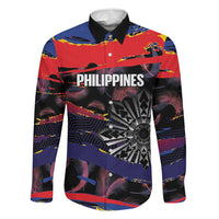 Philippines Sun Tattoo Family Matching Short Sleeve Bodycon Dress and Hawaiian Shirt Feathers Filipinas Grunge Style Black LT14 Dad's Shirt - Long Sleeve Black - Polynesian Pride