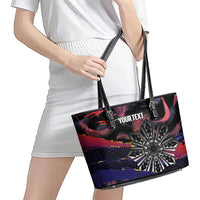 Philippines Sun Tattoo Leather Tote Bag Feathers Filipinas Grunge Style Black