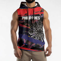 Philippines Sun Tattoo Sleeveless Hoodie Feathers Filipinas Grunge Style Black