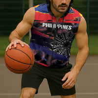 Philippines Sun Tattoo Sleeveless Zip Hoodie Feathers Filipinas Grunge Style Black