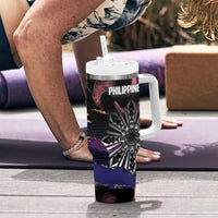 Philippines Sun Tattoo Tumbler With Handle Feathers Filipinas Grunge Style Black