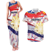 Philippines Sun Tattoo Couples Matching Tank Maxi Dress and Hawaiian Shirt Feathers Filipinas Grunge Style White LT14 White - Polynesian Pride