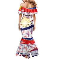Philippines Sun Tattoo Family Matching Mermaid Dress and Hawaiian Shirt Feathers Filipinas Grunge Style White LT14 - Polynesian Pride
