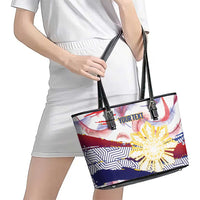Philippines Sun Tattoo Leather Tote Bag Feathers Filipinas Grunge Style White