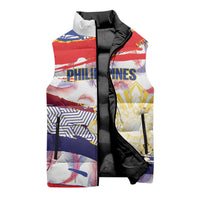 Philippines Sun Tattoo Sleeveless Puffer Jacket Feathers Filipinas Grunge Style White
