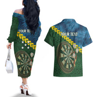 Personalised Solomon Islands Darts Couples Matching Off The Shoulder Long Sleeve Dress and Hawaiian Shirt Tropical Leaves Melanesian Pattern LT14 - Polynesian Pride