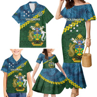 Personalised Solomon Islands Darts Family Matching Mermaid Dress and Hawaiian Shirt Tropical Leaves Melanesian Pattern LT14 - Polynesian Pride