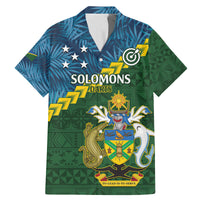 Personalised Solomon Islands Darts Family Matching Mermaid Dress and Hawaiian Shirt Tropical Leaves Melanesian Pattern LT14 Dad's Shirt - Short Sleeve Green - Polynesian Pride
