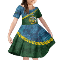 Personalised Solomon Islands Darts Family Matching Off The Shoulder Long Sleeve Dress and Hawaiian Shirt Tropical Leaves Melanesian Pattern LT14 Daughter's Dress Green - Polynesian Pride