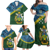 Personalised Solomon Islands Darts Family Matching Off Shoulder Maxi Dress and Hawaiian Shirt Tropical Leaves Melanesian Pattern LT14 - Polynesian Pride