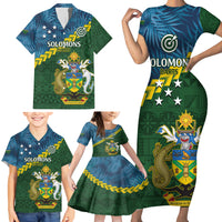 Personalised Solomon Islands Darts Family Matching Short Sleeve Bodycon Dress and Hawaiian Shirt Tropical Leaves Melanesian Pattern LT14 - Polynesian Pride
