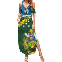 Personalised Solomon Islands Darts Family Matching Summer Maxi Dress and Hawaiian Shirt Tropical Leaves Melanesian Pattern LT14 Mom's Dress Green - Polynesian Pride