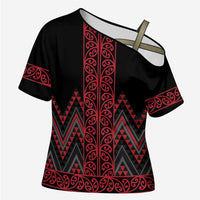Red Aotearoa Mangopare Kowhaiwhai Niho Taniwha Cross Shoulder Shirt Maori New Zealand LT14 Female Red - Polynesian Pride