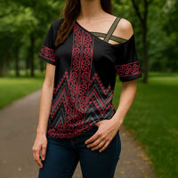 Red Aotearoa Mangopare Kowhaiwhai Niho Taniwha Cross Shoulder Shirt Maori New Zealand LT14 - Polynesian Pride