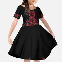 Red Aotearoa Mangopare Kowhaiwhai and Niho Taniwha Family Matching Puletasi and Hawaiian Shirt Maori New Zealand LT14 Daughter's Dress Red - Polynesian Pride