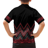 Red Aotearoa Mangopare Kowhaiwhai and Niho Taniwha Family Matching Short Sleeve Bodycon Dress and Hawaiian Shirt Maori New Zealand LT14 - Polynesian Pride
