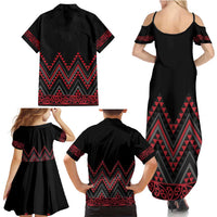 Red Aotearoa Mangopare Kowhaiwhai and Niho Taniwha Family Matching Summer Maxi Dress and Hawaiian Shirt Maori New Zealand LT14 - Polynesian Pride