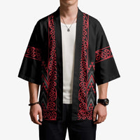 Red Aotearoa Mangopare Kowhaiwhai Niho Taniwha Kimono Maori New Zealand LT14 - Polynesian Pride