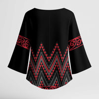 Red Aotearoa Mangopare Kowhaiwhai Niho Taniwha Kimono Sleeve Blouse Maori New Zealand LT14 - Polynesian Pride