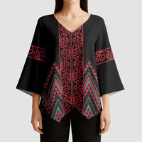 Red Aotearoa Mangopare Kowhaiwhai Niho Taniwha Kimono Sleeve Blouse Maori New Zealand LT14 - Polynesian Pride