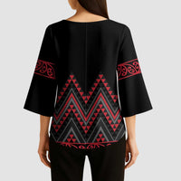 Red Aotearoa Mangopare Kowhaiwhai Niho Taniwha Kimono Sleeve Blouse Maori New Zealand LT14 - Polynesian Pride