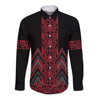 Red Aotearoa Mangopare Kowhaiwhai and Niho Taniwha Long Sleeve Button Shirt Maori New Zealand LT14 Unisex Red - Polynesian Pride