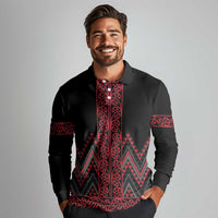 Red Aotearoa Mangopare Kowhaiwhai and Niho Taniwha Long Sleeve Polo Shirt Maori New Zealand LT14 - Polynesian Pride
