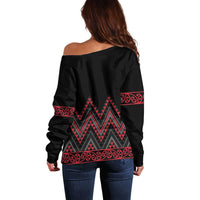 Red Aotearoa Mangopare Kowhaiwhai and Niho Taniwha Off Shoulder Sweater Maori New Zealand LT14 - Polynesian Pride