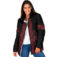 Red Aotearoa Mangopare Kowhaiwhai Niho Taniwha Padded Jacket Maori New Zealand LT14 Women Red - Polynesian Pride
