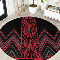 Red Aotearoa Mangopare Kowhaiwhai and Niho Taniwha Round Carpet Maori New Zealand LT14 Red - Polynesian Pride