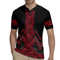 Red Aotearoa Mangopare Kowhaiwhai and Niho Taniwha Rugby Jersey Maori New Zealand LT14 - Polynesian Pride