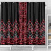 Red Aotearoa Mangopare Kowhaiwhai and Niho Taniwha Shower Curtain Maori New Zealand LT14 - Polynesian Pride