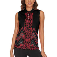 Red Aotearoa Mangopare Kowhaiwhai and Niho Taniwha Women Sleeveless Polo Shirt Maori New Zealand LT14 - Polynesian Pride