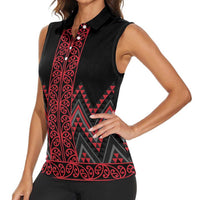 Red Aotearoa Mangopare Kowhaiwhai and Niho Taniwha Women Sleeveless Polo Shirt Maori New Zealand LT14 - Polynesian Pride