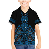 Blue Aotearoa Mangopare Kowhaiwhai and Niho Taniwha Family Matching Mermaid Dress and Hawaiian Shirt Maori New Zealand LT14 Son's Shirt Blue - Polynesian Pride