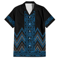 Blue Aotearoa Mangopare Kowhaiwhai and Niho Taniwha Family Matching Off The Shoulder Long Sleeve Dress and Hawaiian Shirt Maori New Zealand LT14 Dad's Shirt - Short Sleeve Blue - Polynesian Pride