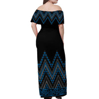 Blue Aotearoa Mangopare Kowhaiwhai and Niho Taniwha Off Shoulder Maxi Dress Maori New Zealand LT14 - Polynesian Pride