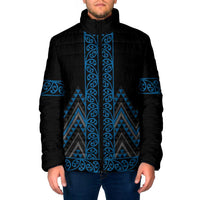 Blue Aotearoa Mangopare Kowhaiwhai Niho Taniwha Padded Jacket Maori New Zealand LT14 Men Blue - Polynesian Pride