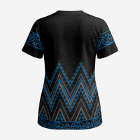 Blue Aotearoa Mangopare Kowhaiwhai and Niho Taniwha Scrub Top Maori New Zealand LT14 - Polynesian Pride