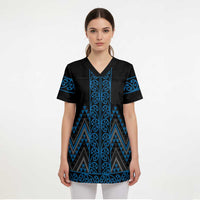 Blue Aotearoa Mangopare Kowhaiwhai and Niho Taniwha Scrub Top Maori New Zealand LT14 - Polynesian Pride