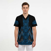 Blue Aotearoa Mangopare Kowhaiwhai and Niho Taniwha Scrub Top Maori New Zealand LT14 - Polynesian Pride
