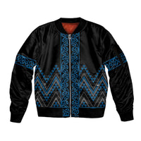 Blue Aotearoa Mangopare Kowhaiwhai and Niho Taniwha Sleeve Zip Bomber Jacket Maori New Zealand LT14 Unisex Blue - Polynesian Pride