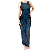 Blue Aotearoa Mangopare Kowhaiwhai and Niho Taniwha Tank Maxi Dress Maori New Zealand LT14 Women Blue - Polynesian Pride
