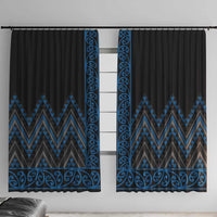 Blue Aotearoa Mangopare Kowhaiwhai and Niho Taniwha Window Curtain Maori New Zealand LT14 With Hooks Blue - Polynesian Pride