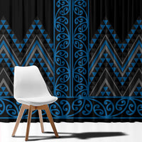 Blue Aotearoa Mangopare Kowhaiwhai and Niho Taniwha Window Curtain Maori New Zealand LT14 - Polynesian Pride