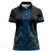 Blue Aotearoa Mangopare Kowhaiwhai and Niho Taniwha Women Polo Shirt Maori New Zealand LT14 Female Blue - Polynesian Pride