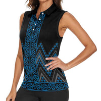 Blue Aotearoa Mangopare Kowhaiwhai and Niho Taniwha Women Sleeveless Polo Shirt Maori New Zealand LT14 - Polynesian Pride