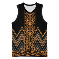 Gold Aotearoa Mangopare Kowhaiwhai Niho Taniwha Basketball Jersey Maori New Zealand LT14 Unisex Gold - Polynesian Pride