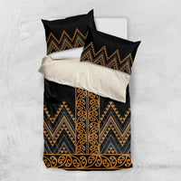 Gold Aotearoa Mangopare Kowhaiwhai and Niho Taniwha Bedding Set Maori New Zealand LT14 US Twin 172cm x 218cm Gold - Polynesian Pride